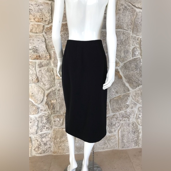 Vintage 1990s Anne Klein II Black Tuxedo Stripe Wrap Front Skirt Classic Elegant - Picture 12 of 16